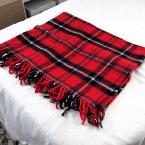 Throw Blanket 100% Acrylic Red Black Stadium Plaid 42 X 54 Faribault Mills